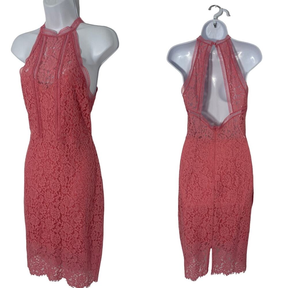 express dress | peach pink | medium midi length lace pink dress